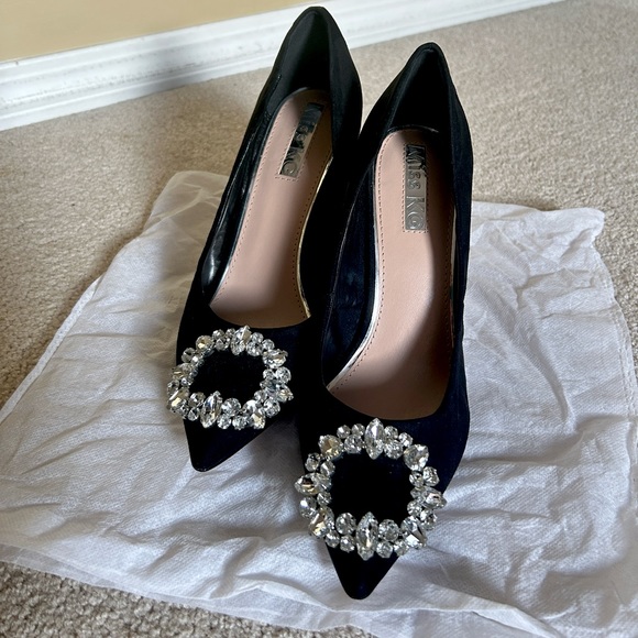Miss KG Black Pointed Toe Crystal Embellished Pumps - Picture 3 of 3